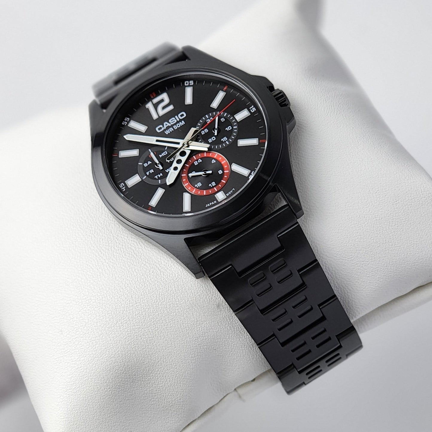 Casio Standard Multifunction Stainless Steel Black Chain Watch MTP-E350B-1BVDF