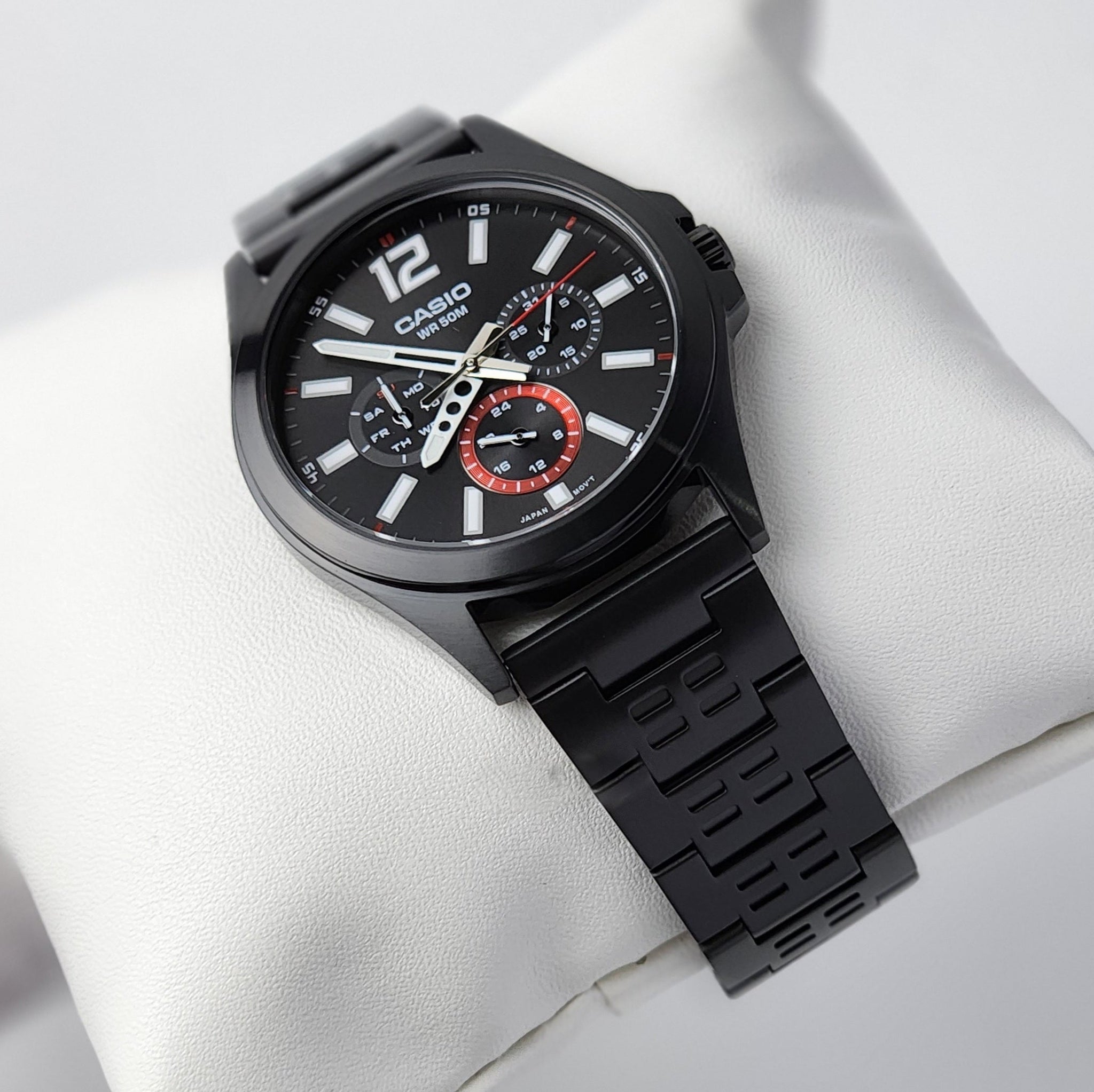 Casio Standard Multifunction Stainless Steel Black Chain Watch MTP-E350B-1BVDF