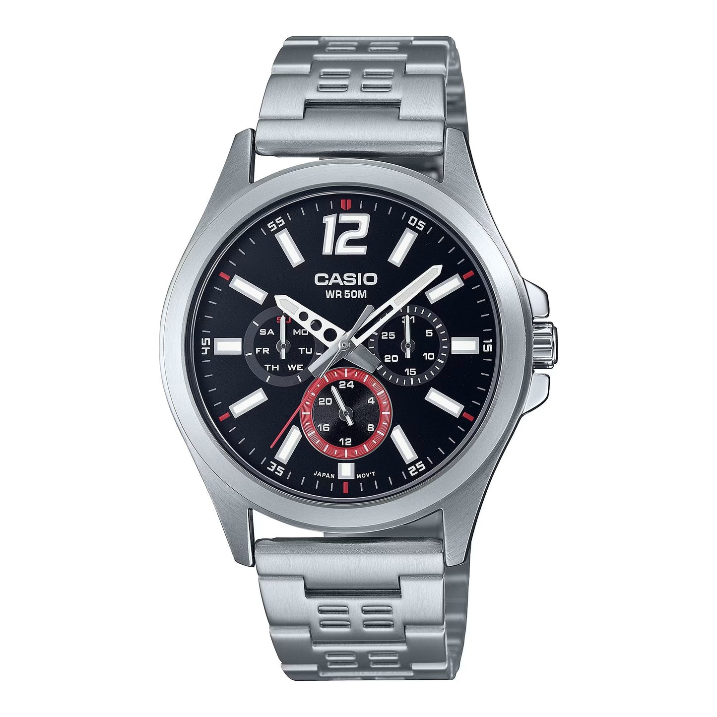 Casio Standard Multifunction Stainless Steel Silver Chain Watch MTP-E350D-1BVDF