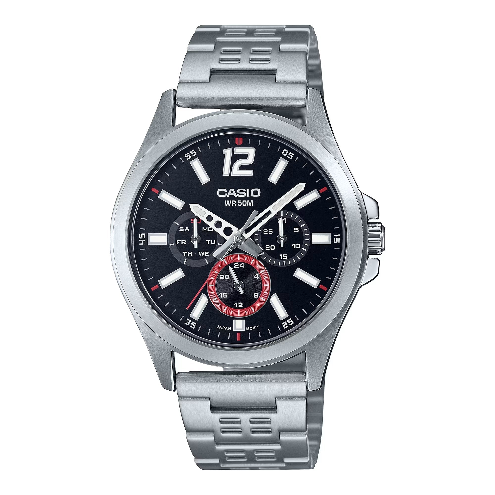 Casio Standard Multifunction Stainless Steel Silver Chain Watch MTP-E350D-1BVDF
