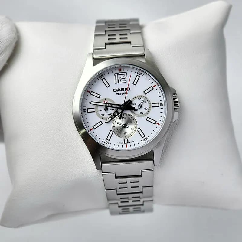 Casio Standard Multifunction Stainless Steel Silver Chain Watch MTP-E350D-7BVDF