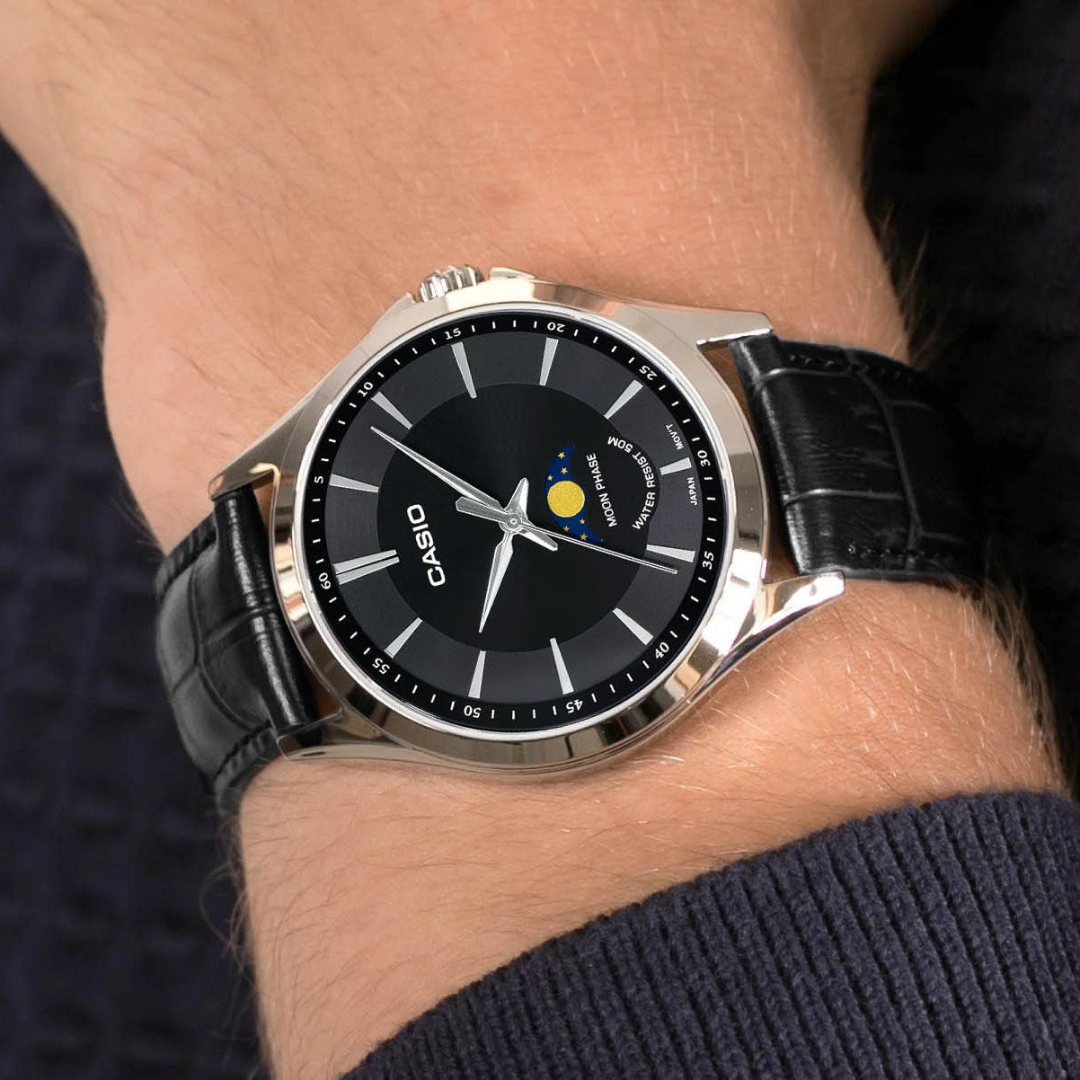 Casio Standard Moon Phase Leather Belt Watch MTP-M100L-1AVDF