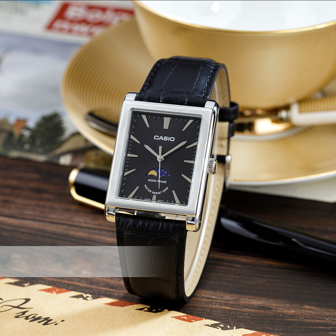 Casio Standard Moon Phase Leather Belt Watch MTP-M105L-1AVDF