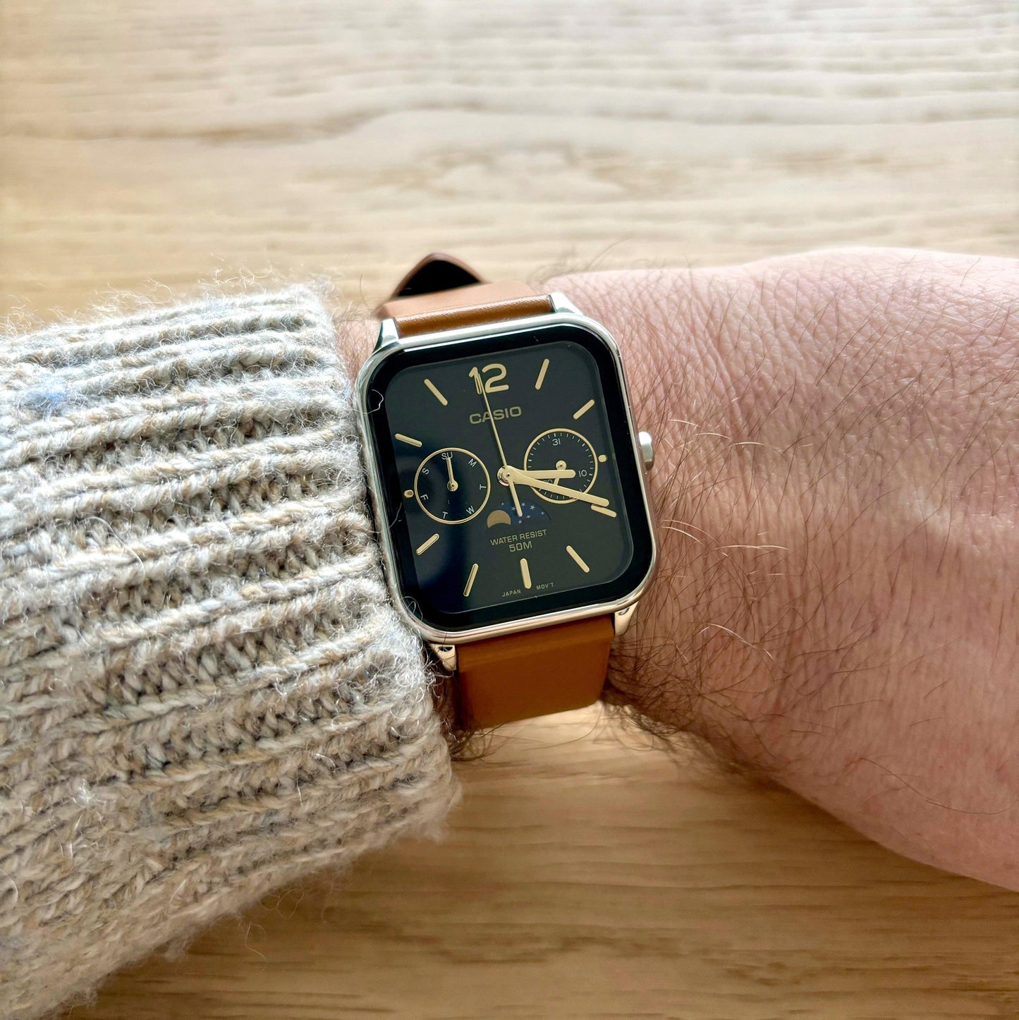 Casio Standard Moon Phase Day Date Leather Belt Watch MTP-M305L-1AVDF