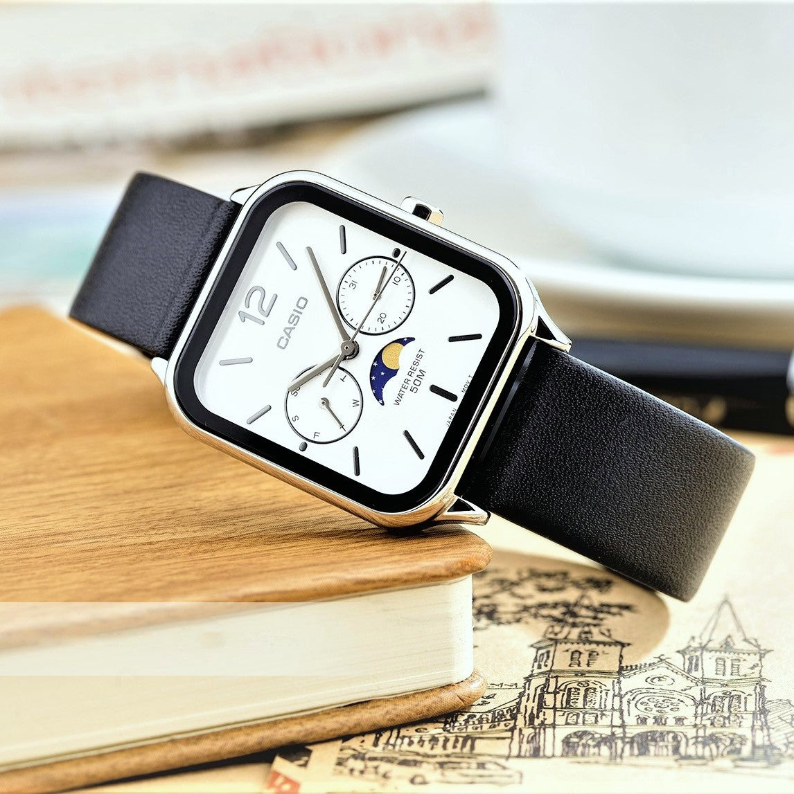 Casio Standard Moon Phase Day Date Leather Belt Watch MTP-M305L-7AVDF