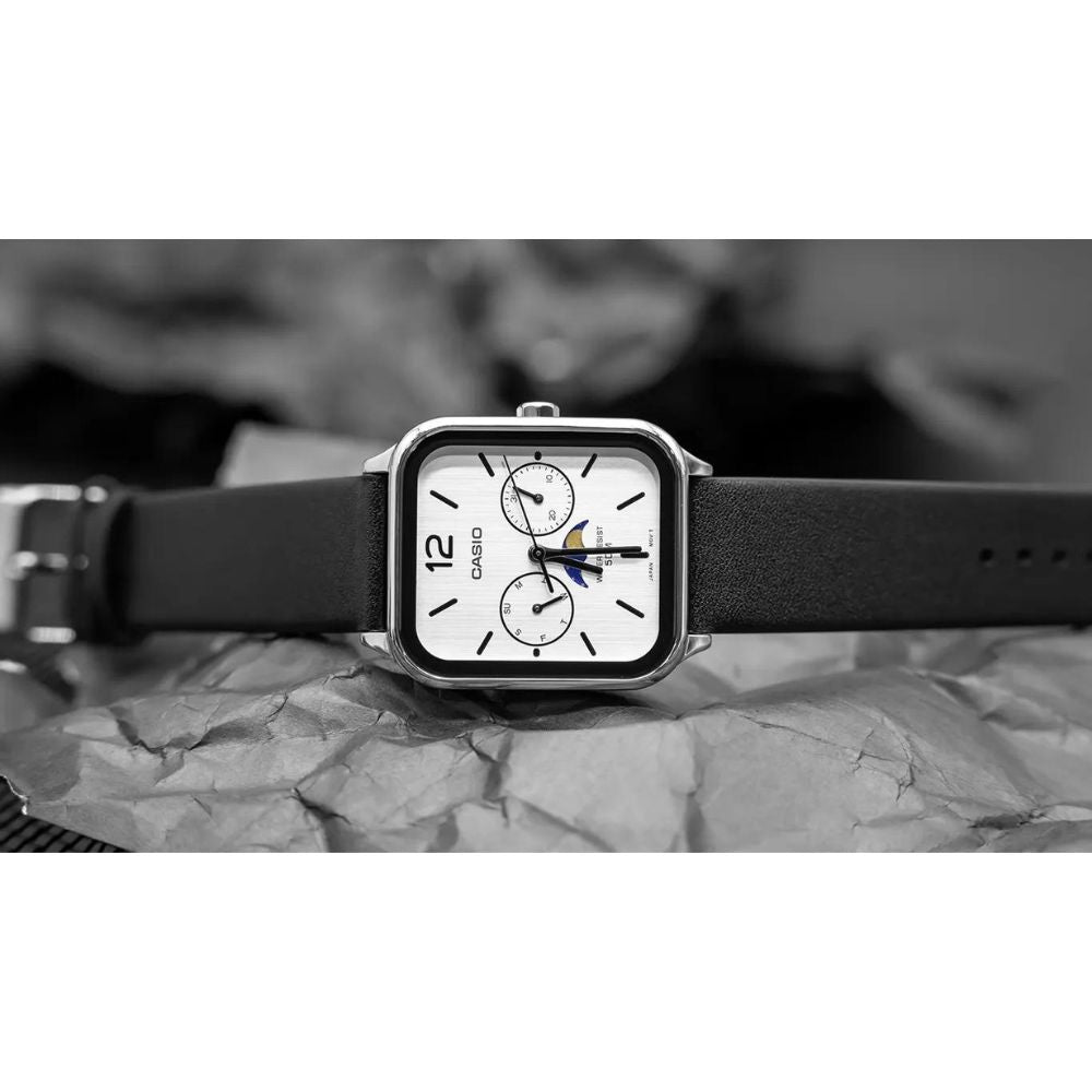 Casio Standard Moon Phase Day Date Leather Belt Watch MTP-M305L-7AVDF