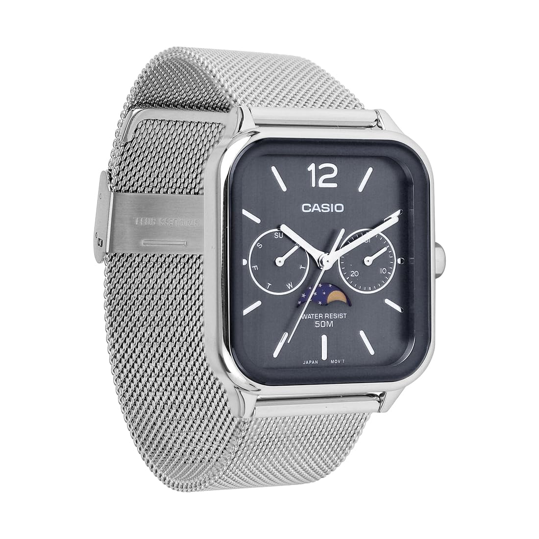 Casio Standard Moon Phase Day Date Mesh Chain Watch MTP-M305M-8AVDF