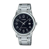Casio Standard Date Watch - MTP-V002D-1BUDF, Stainless Steel Band, Black Dial