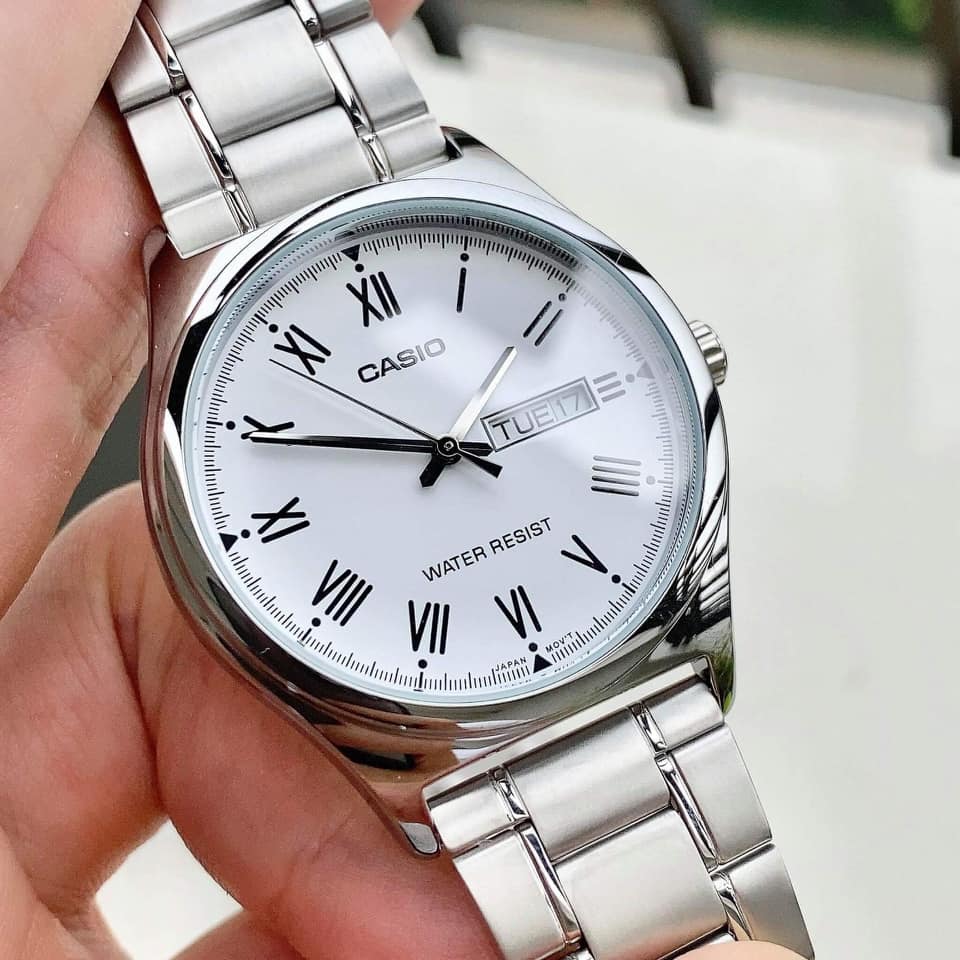 Casio Standard Day Date Silver Chain Watch MTP-V006D-7BUDF