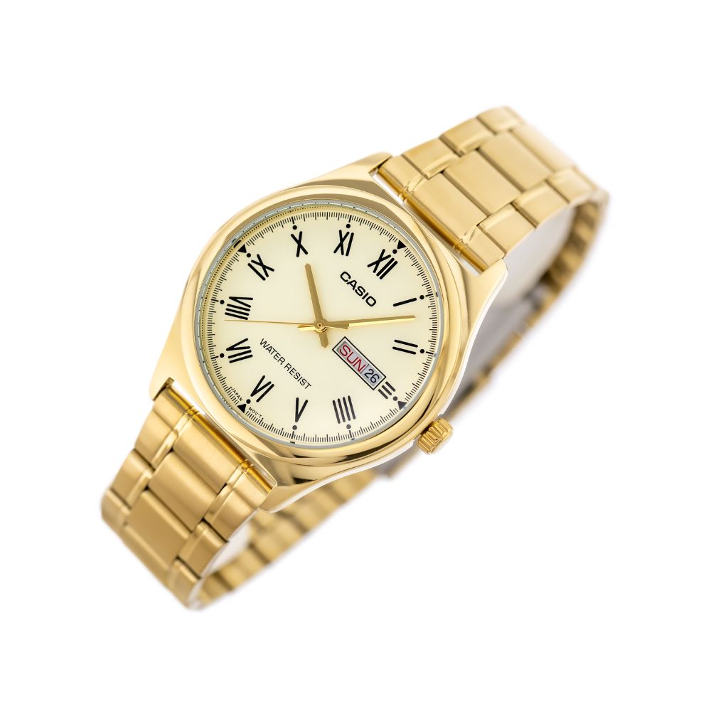 Casio Standard Day Date Golden Chain Watch MTP-V006G-9BUDF