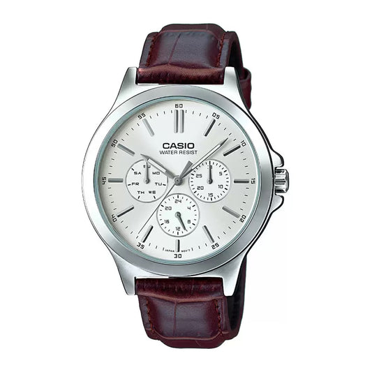 Casio Enticer Multifunction Silver Belt Watch MTP-V300L-7AUDF