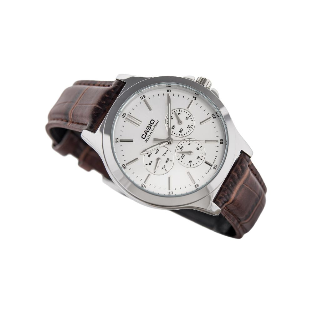 Casio Enticer Multifunction Silver Belt Watch MTP-V300L-7AUDF