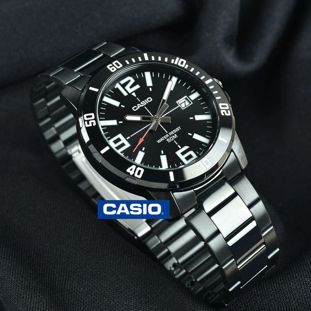 Casio Enticer Date Black Chain Watch MTP-VD01B-1BVUDF