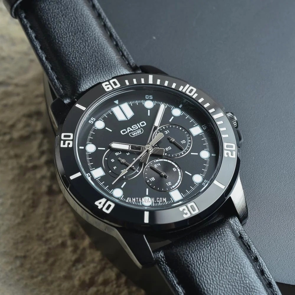 Casio Enticer Multifunction Black Belt Watch MTP-VD300BL-1EUDF