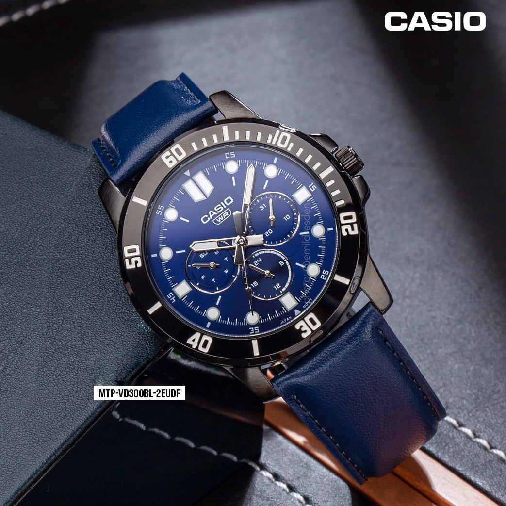 Casio Enticer Multifunction Black Belt Watch MTP-VD300BL-2EUDF