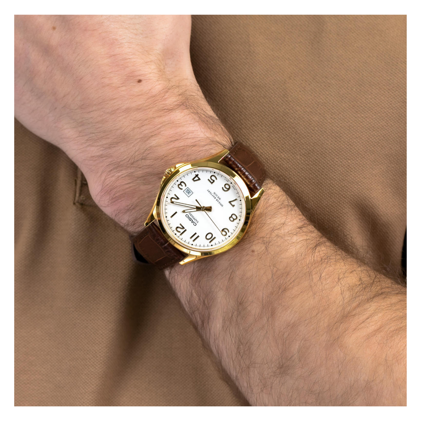 Casio Enticer Sapphire Date Stainless Steel Golden Leather Belt Watch MTS-100GL-7AVDF