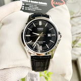 Casio Enticer Sapphire Date Stainless Steel Leather Belt Watch MTS-100L-1AVDF