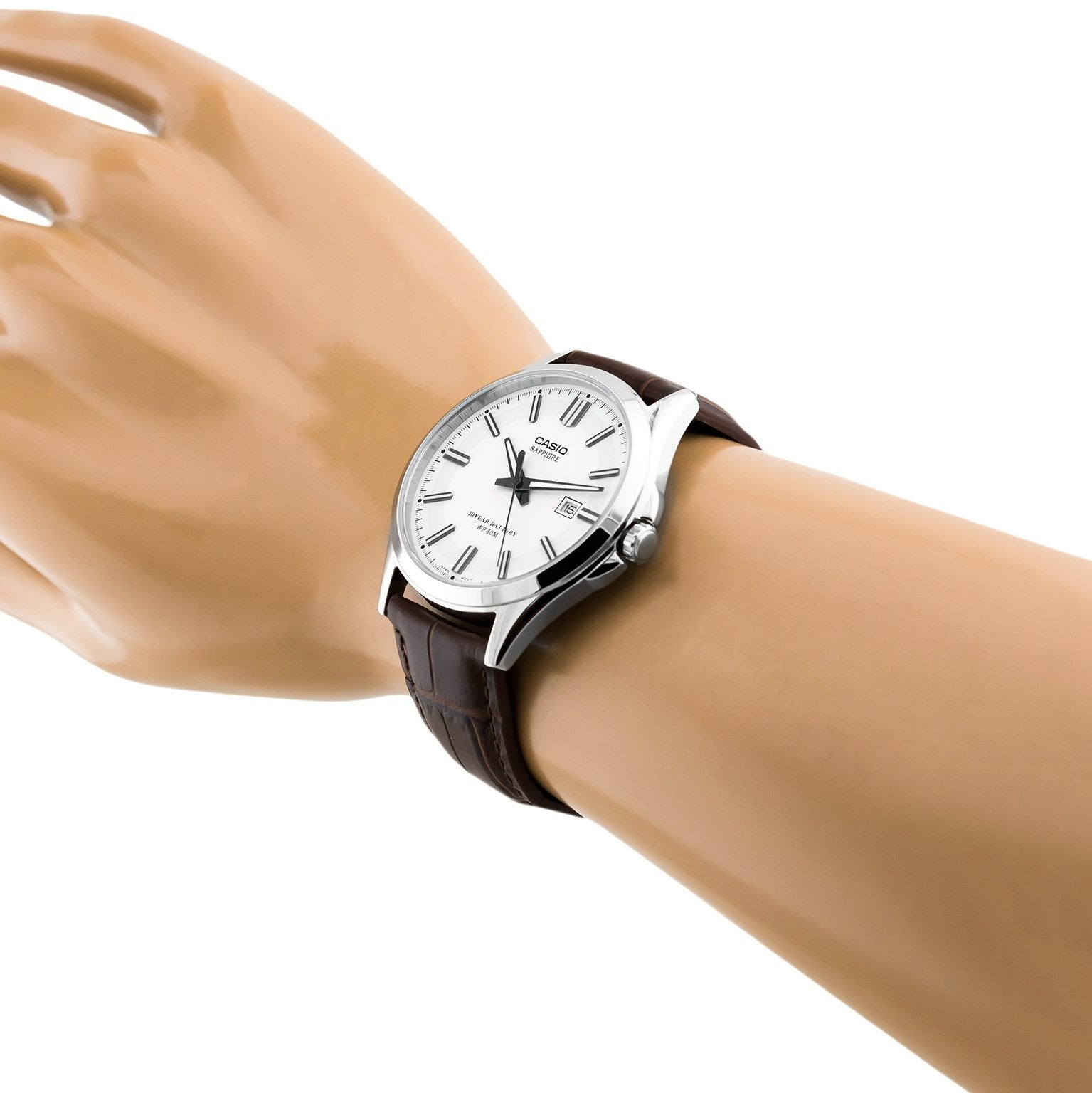 Casio Enticer Sapphire Date Stainless Steel Leather Belt Watch MTS-100L-7AVDF