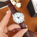 Casio Enticer Sapphire Date Stainless Steel Leather Belt Watch MTS-100L-7AVDF