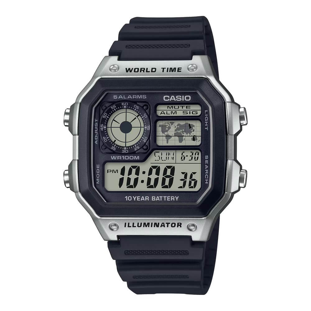Casio Youth World Time Digital Resin Belt Watch AE-1200WH-1CVCF