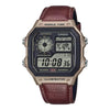 Casio Youth World Time Digital Watch - AE-1200WHL-5AVDF, Leather Band, Brown
