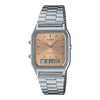 Casio Vintage Dual Time Watch - AQ-230A-4AMQYDF, Stainless Steel Band, Silver/Salmon