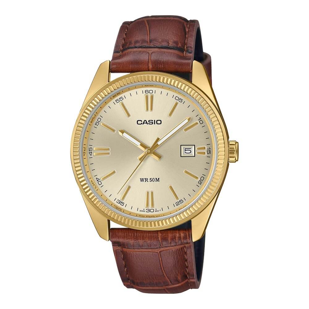 Casio Enticer Date Leather Belt Watch MTP-1302PGL-9AVEF