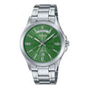 Casio Enticer Day Date Men's Watch - MTP-1381D-3AVDF, Stainless Steel Band, Silver/Green