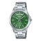 Casio Enticer Day Date Men's Watch - MTP-1381D-3AVDF, Stainless Steel Band, Silver/Green