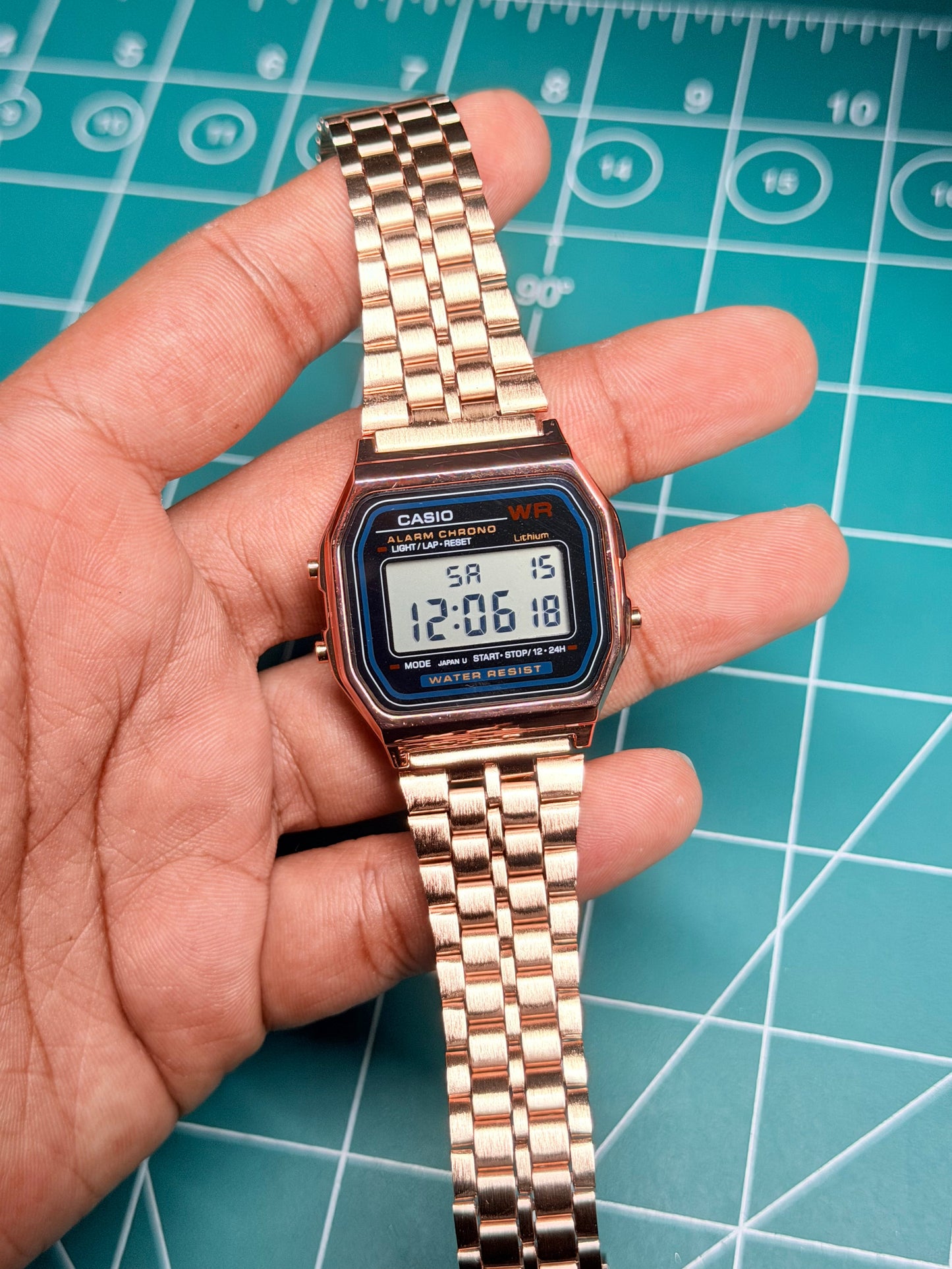 Casio A-159WA Digital Watch – Vintage Look, Premium Quality -Black Dial & Rose Gold Edition Top Grade