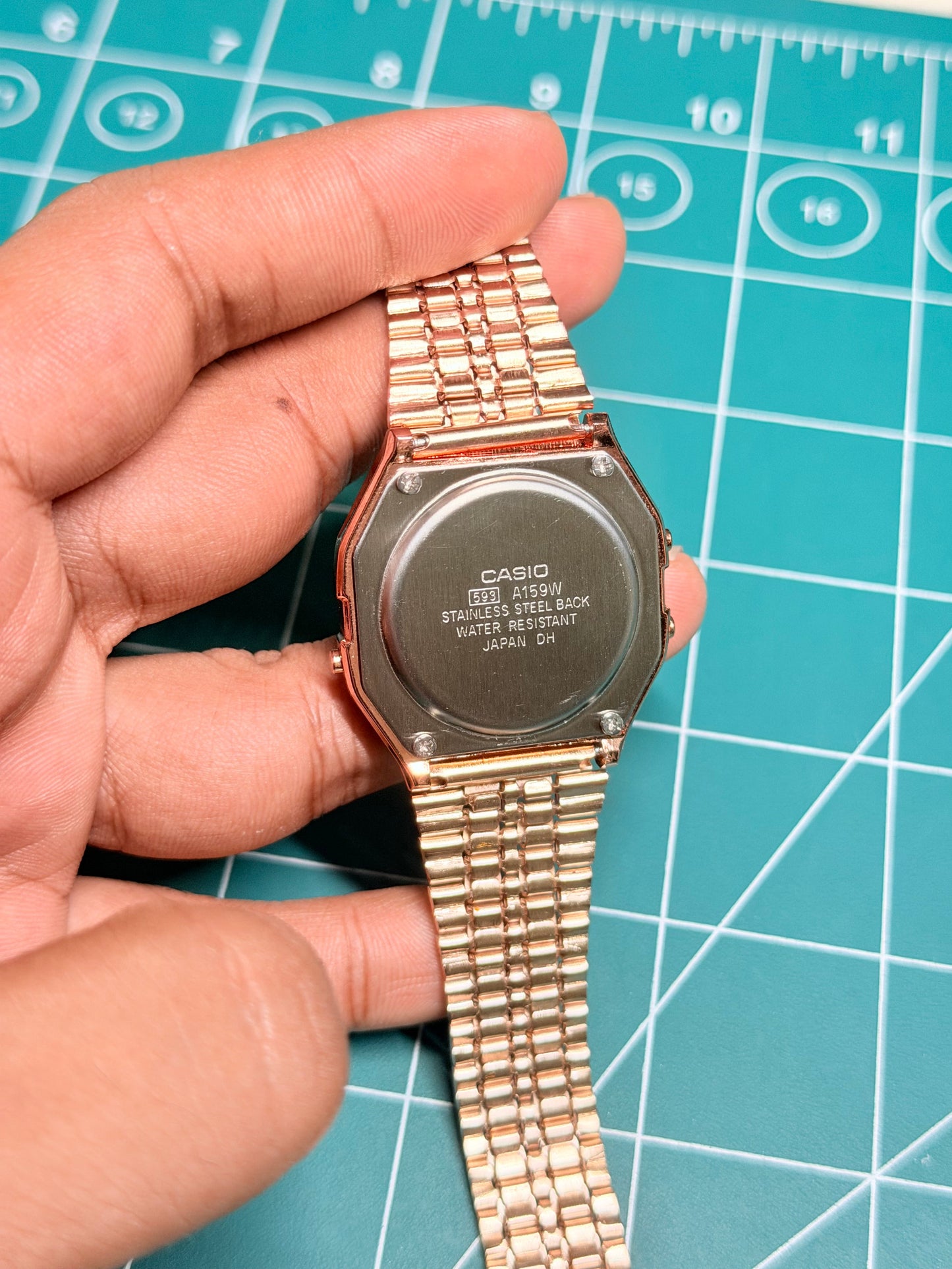Casio A-159WA Digital Watch – Vintage Look, Premium Quality -Black Dial & Rose Gold Edition Top Grade
