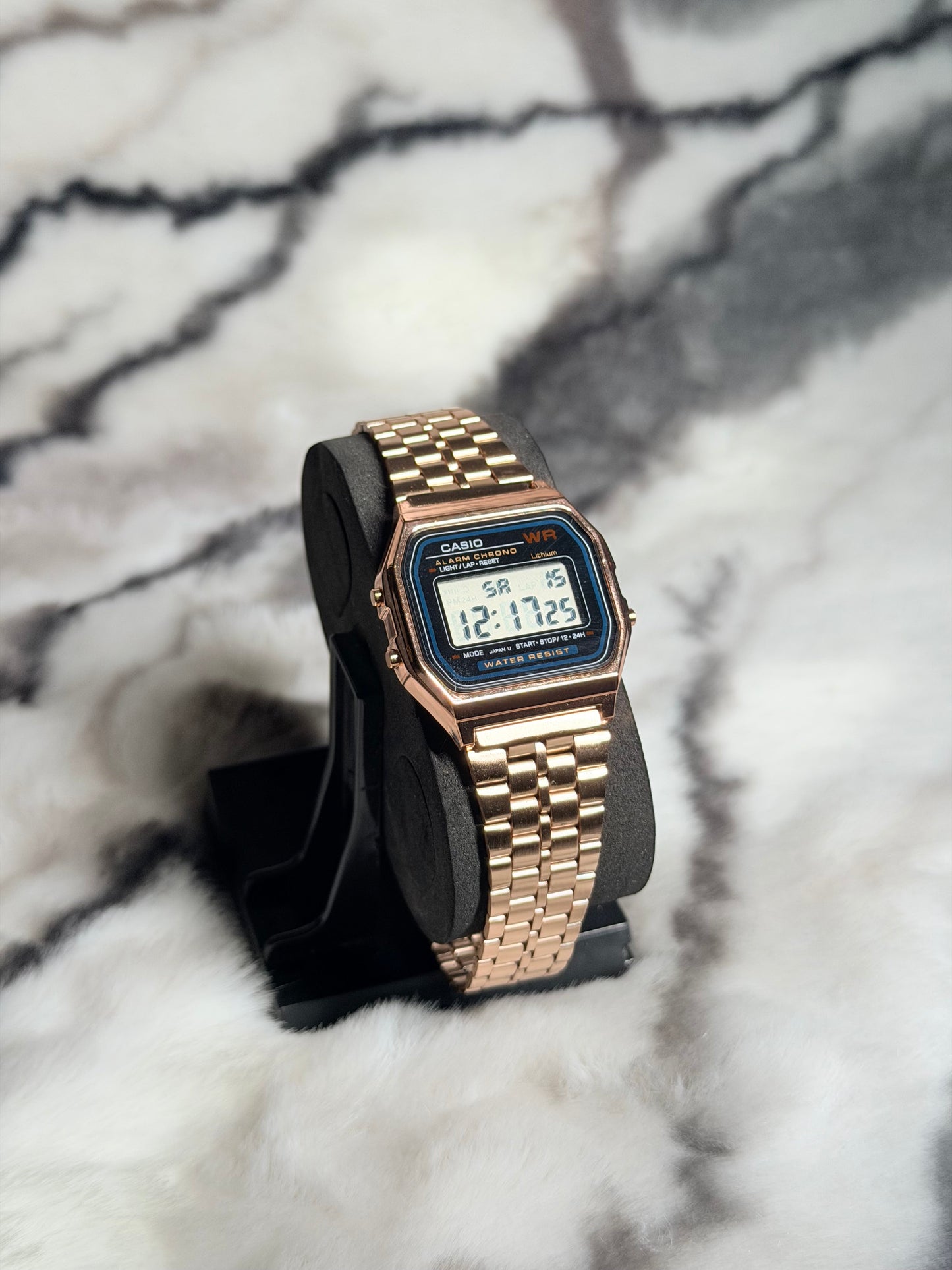 Casio A-159WA Digital Watch – Vintage Look, Premium Quality -Black Dial & Rose Gold Edition Top Grade