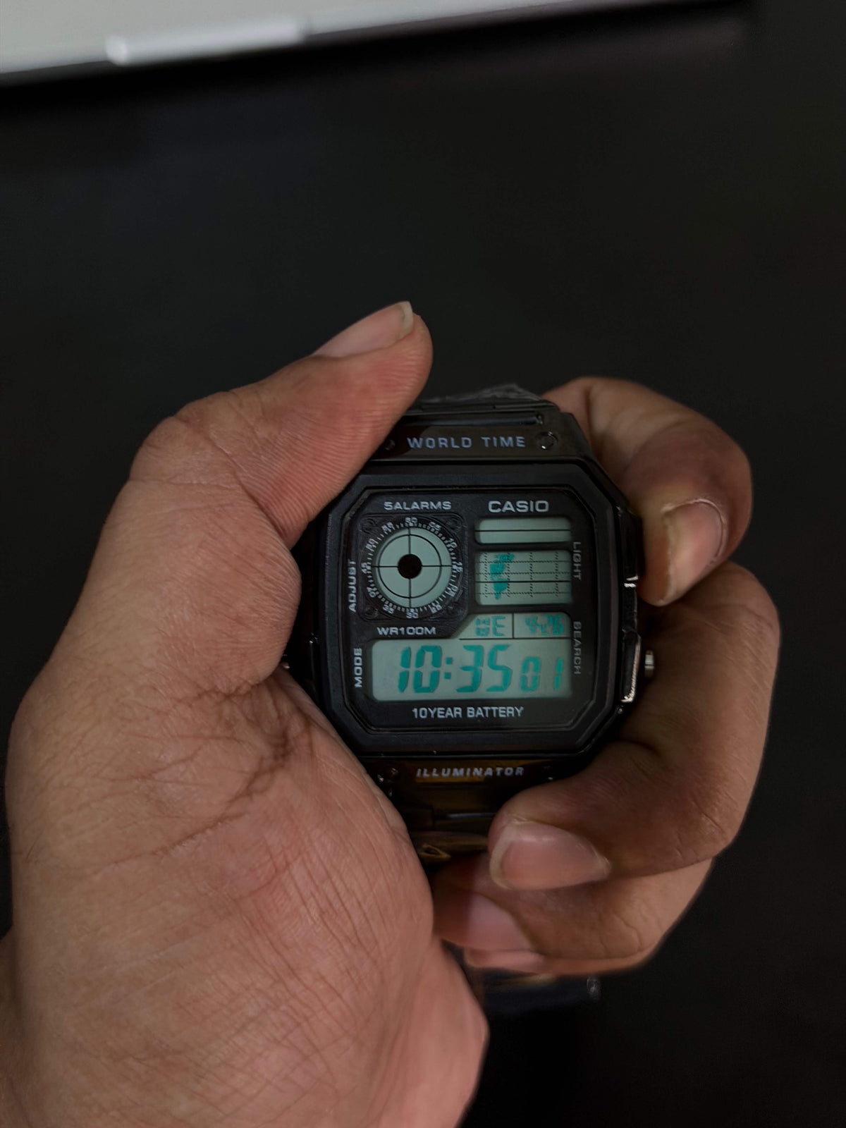 Casio AE-1200WHD-1AVDF Youth World Time Digital Stainless Steel Band Watch - Black Color