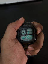 Casio AE-1200WHD-1AVDF Youth World Time Digital Stainless Steel Band Watch - Black Color
