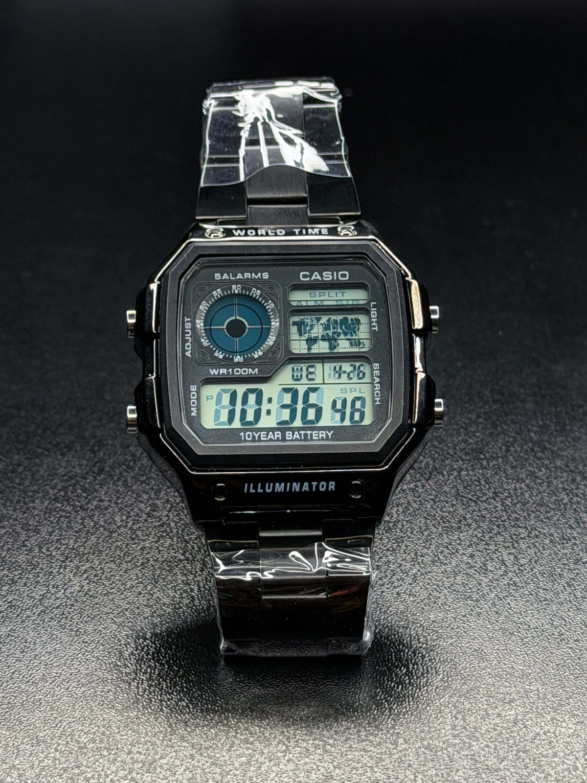 Casio AE-1200WHD-1AVDF Youth World Time Digital Stainless Steel Band Watch - Black Color