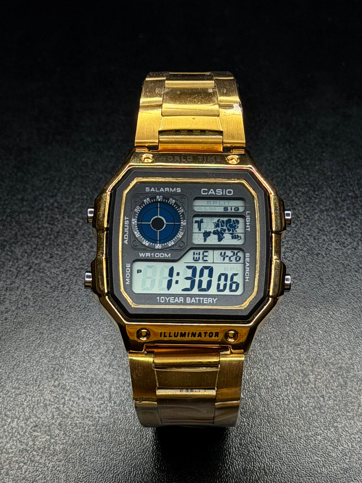 Casio AE-1200WHD-1AVDF Youth World Time Digital Stainless Steel Band Watch - Golden Color