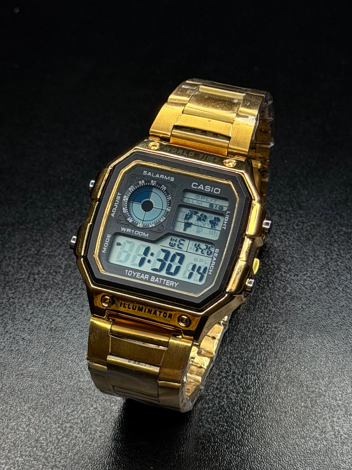 Casio AE-1200WHD-1AVDF Youth World Time Digital Stainless Steel Band Watch - Golden Color