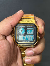 Casio AE-1200WHD-1AVDF Youth World Time Digital Stainless Steel Band Watch - Golden Color