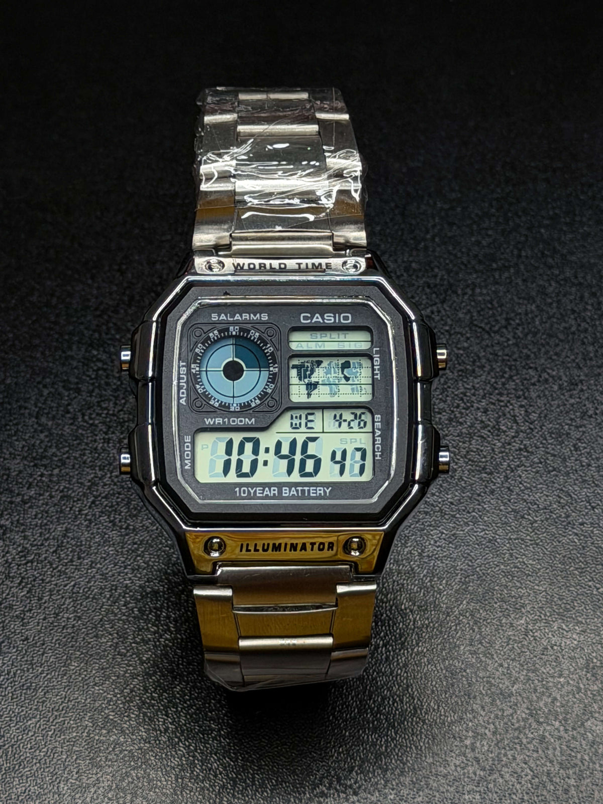 Casio AE-1200WHD-1AVDF Youth World Time Digital Stainless Steel Band Watch - Silver Color