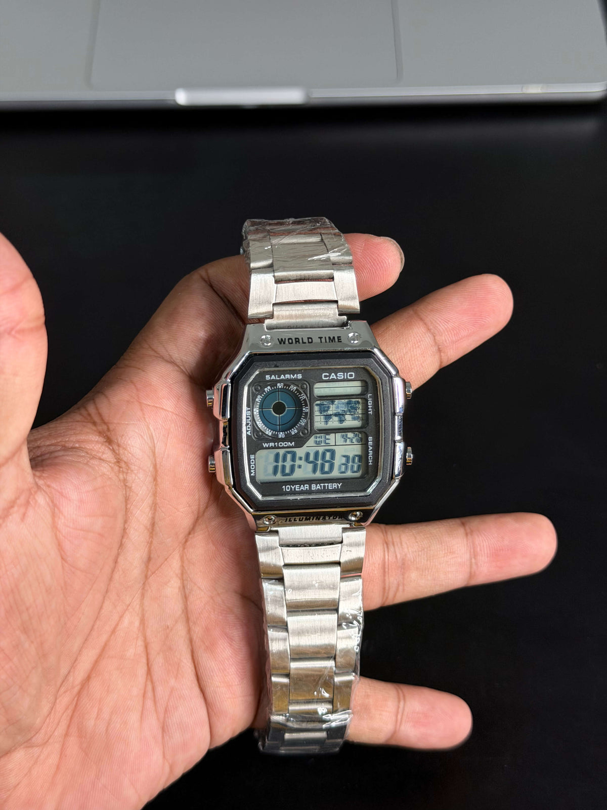 Casio AE-1200WHD-1AVDF Youth World Time Digital Stainless Steel Band Watch - Silver Color