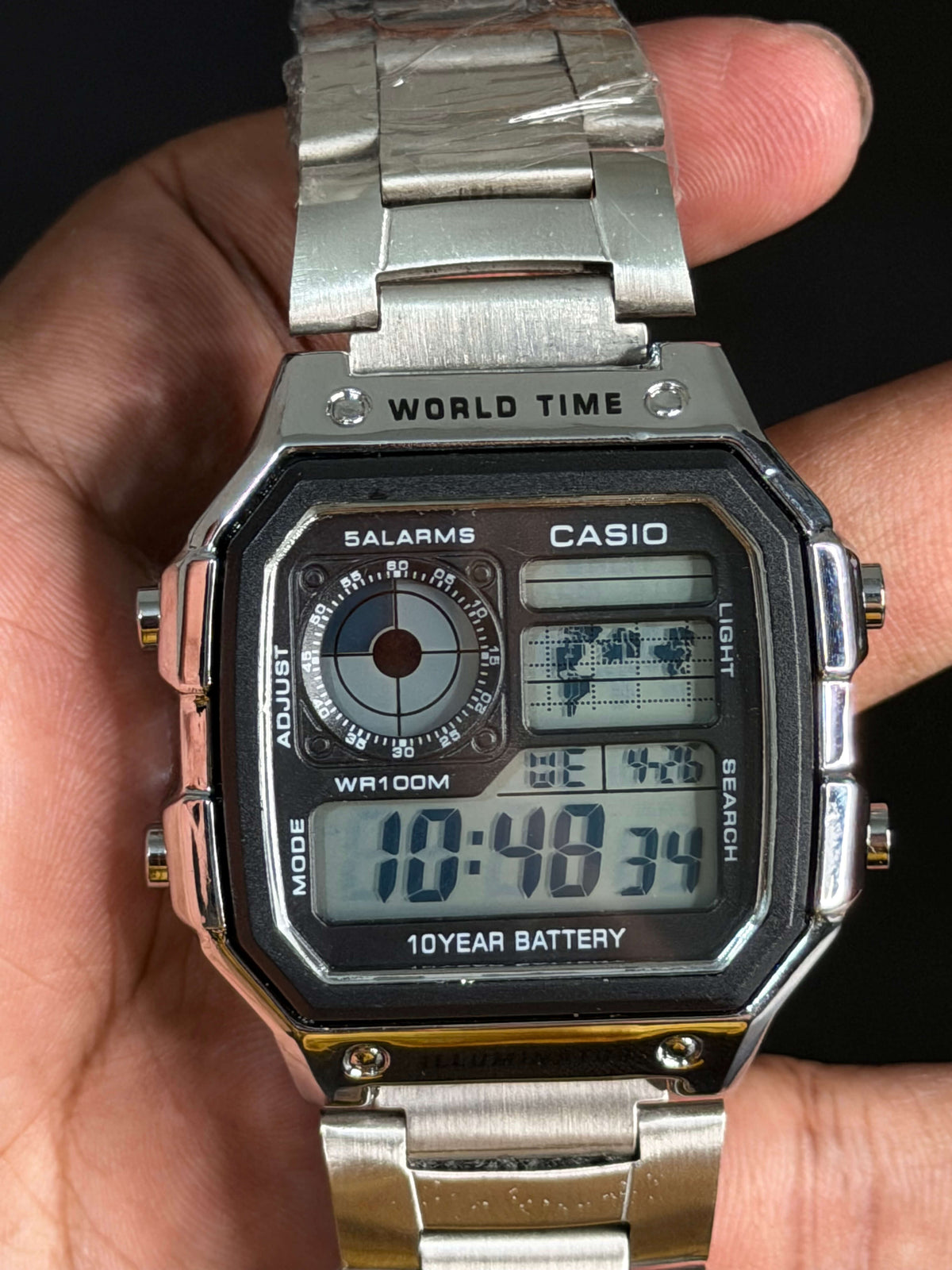 Casio AE-1200WHD-1AVDF Youth World Time Digital Stainless Steel Band Watch - Silver Color