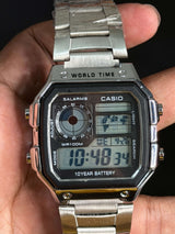Casio AE-1200WHD-1AVDF Youth World Time Digital Stainless Steel Band Watch - Silver Color