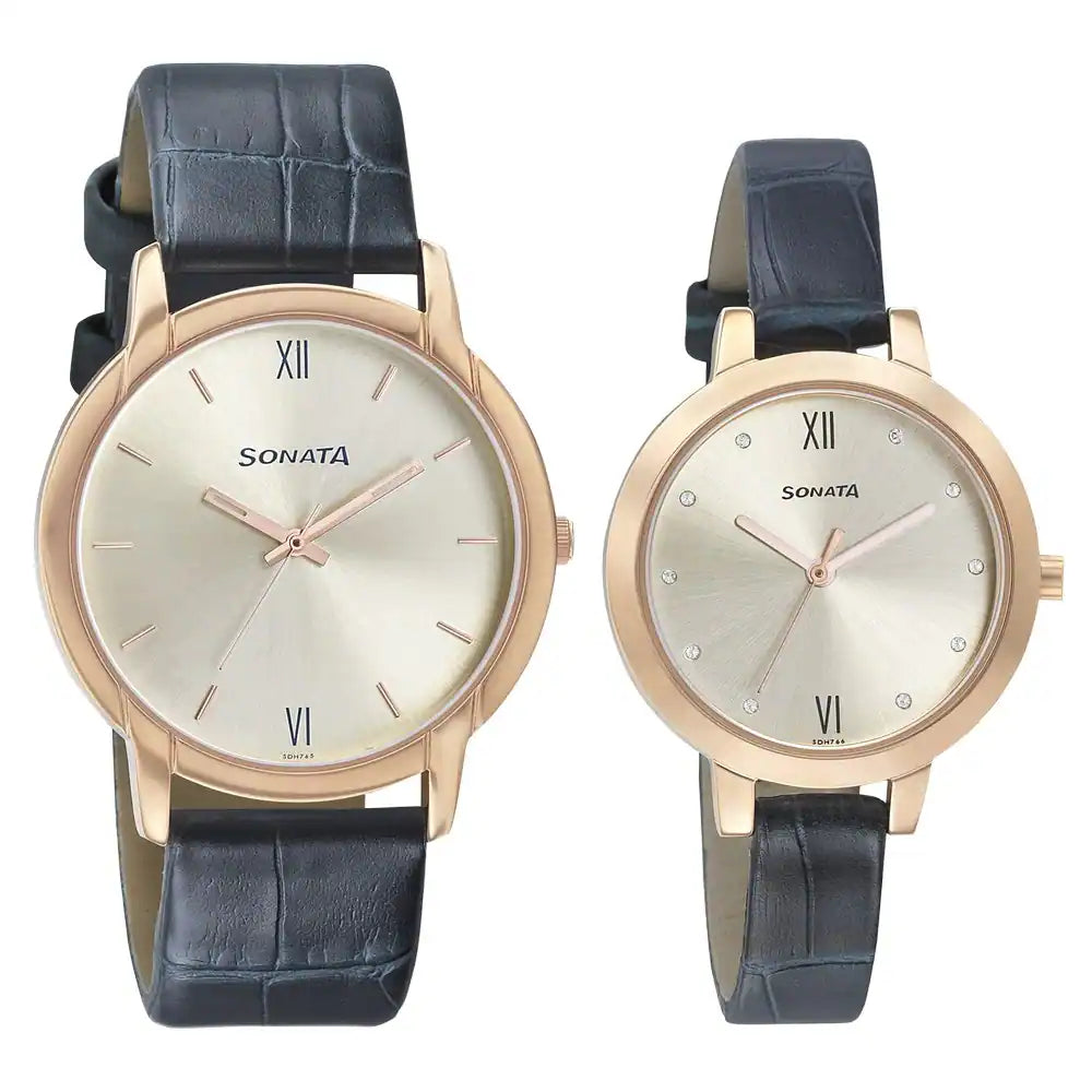 Sonata Couple Leather Belt Watch 770318141WL01