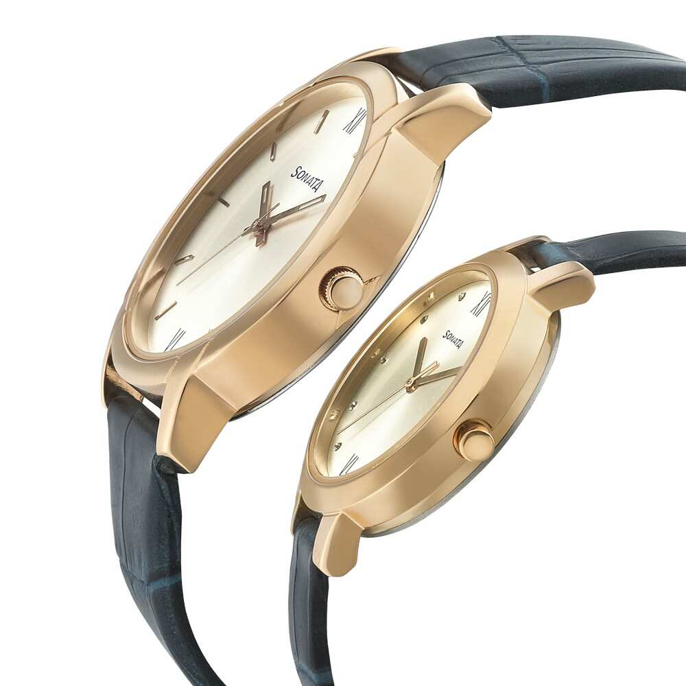 Sonata Couple Leather Belt Watch 770318141WL01
