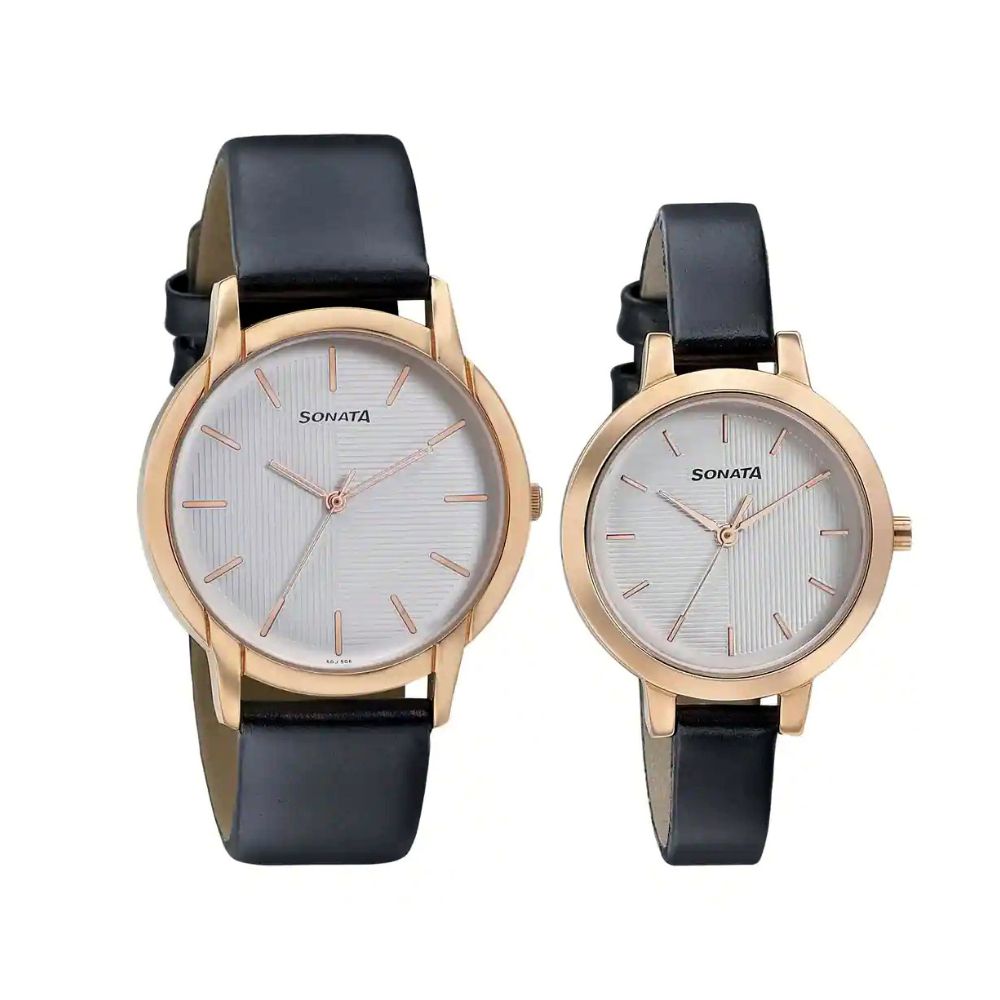 Sonata Couple Leather Belt Watch 770318141WL02