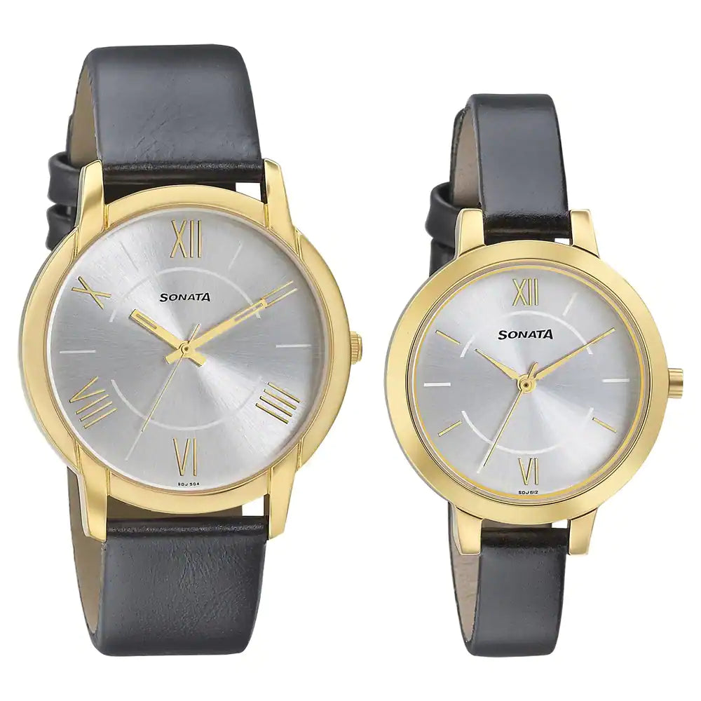 Sonata Couple Leather Belt Watch 770318141YL01