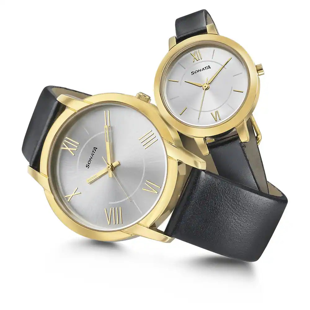 Sonata Couple Leather Belt Watch 770318141YL01