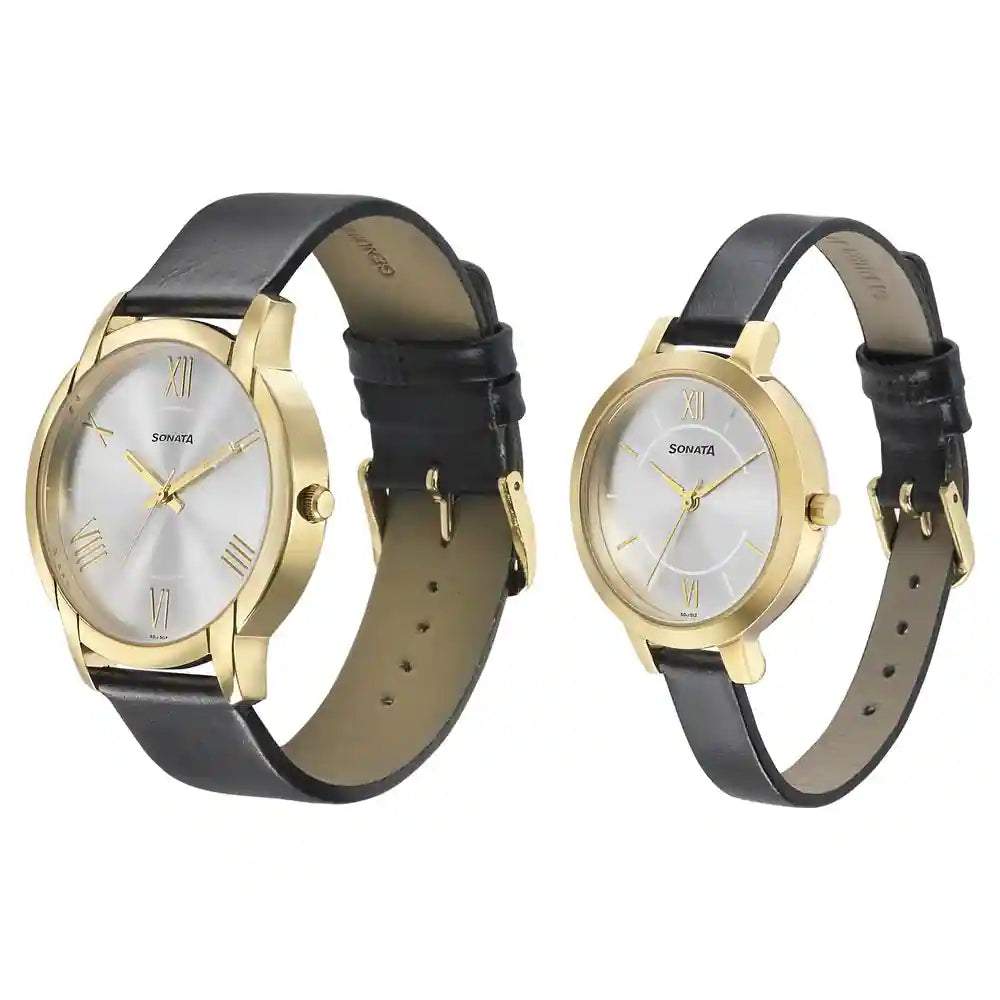 Sonata Couple Leather Belt Watch 770318141YL01