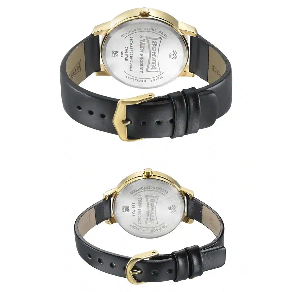 Sonata Couple Leather Belt Watch 770318141YL01