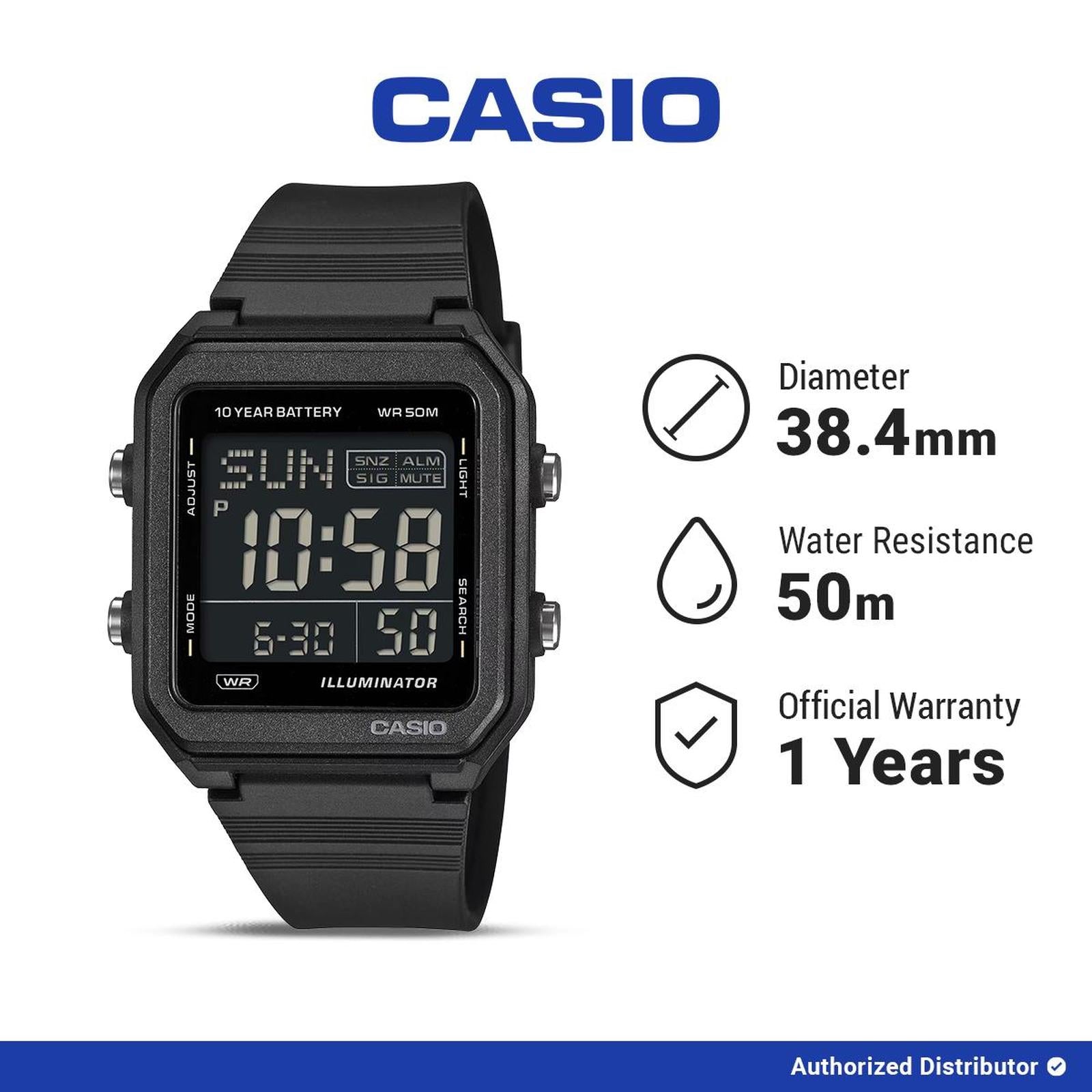 Casio Sports Digital Watch - W-221H-1BV, Resin Band, Black CASIO